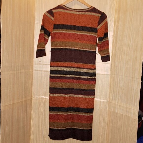 Emma & Michele Womens Brown Orange Stripe Ribbed Knit Midi Dress Small - Picture 2 of 6